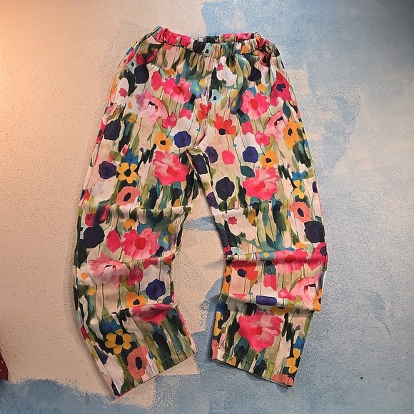 Pants - Women's Floral Print Polyester Boho Lounge Pants Stretch Waist Sleepwear Size S‎